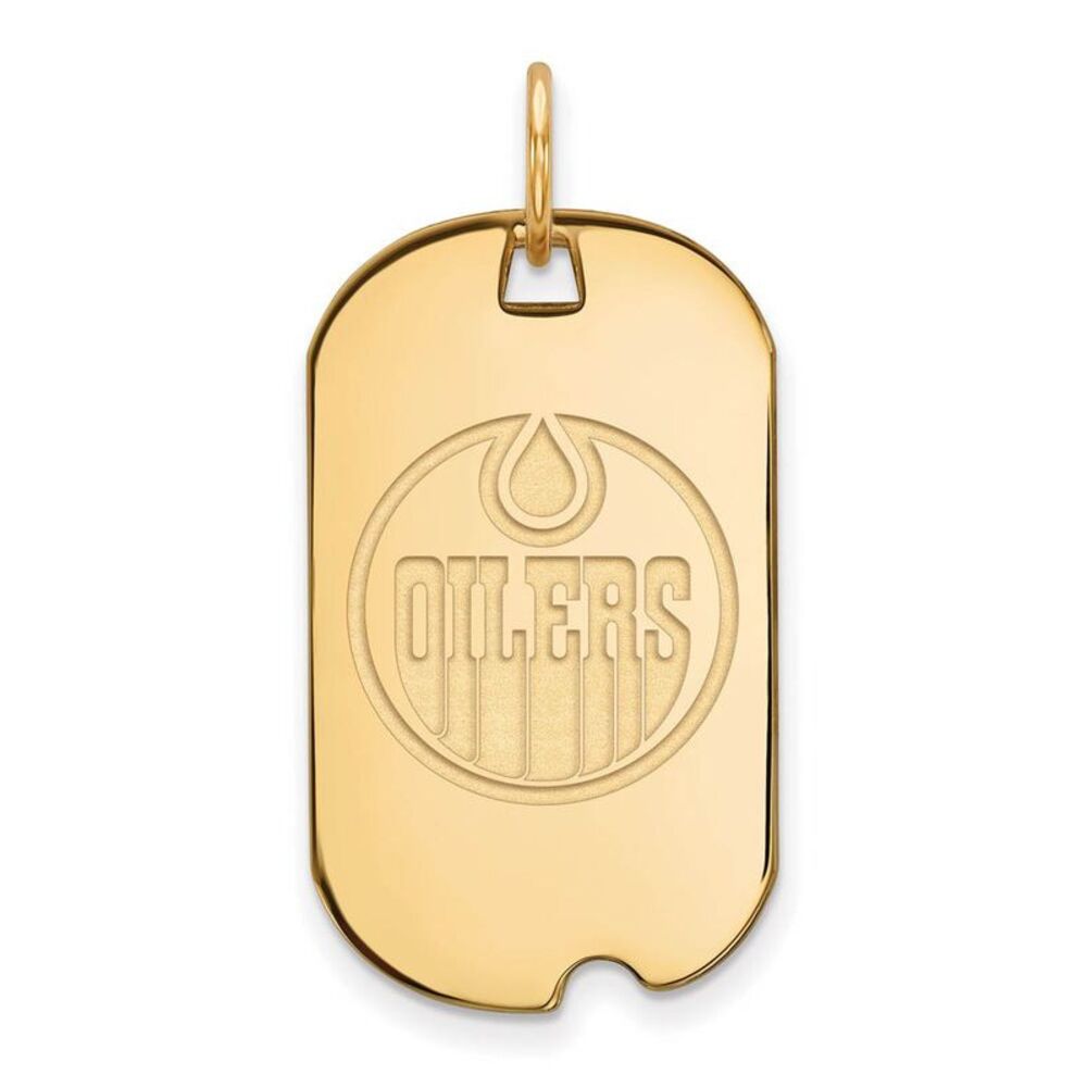 SS 14k Yellow Gold Plated NHL Edmonton Oilers Dog Tag Pendant